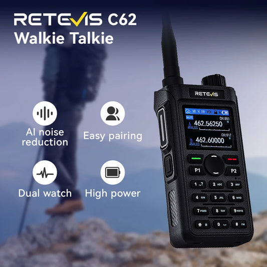 Retevis C62/C2/C22 Walkie Talkie Long Range Communication Radio VHF UHF Ham Radio Station Noise Reduction Group Call Camping