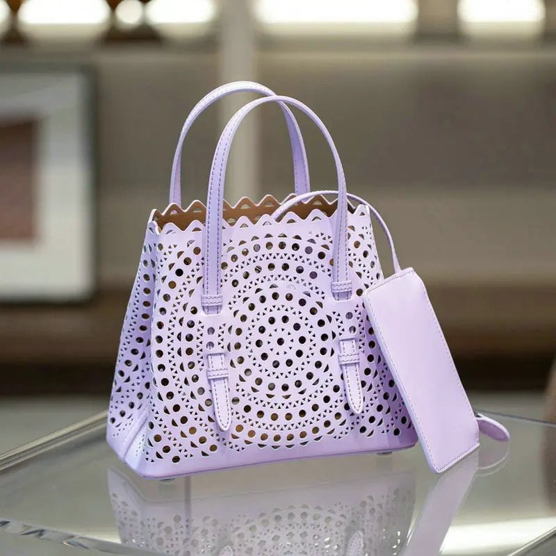 Brand Designer Luxury High Quality Mini Cowhide Shoulder Handbags 2025 Hollow Fashion Large Capacity Genuine Leather Bucket Bag