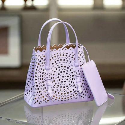Brand Designer Luxury High Quality Mini Cowhide Shoulder Handbags 2025 Hollow Fashion Large Capacity Genuine Leather Bucket Bag