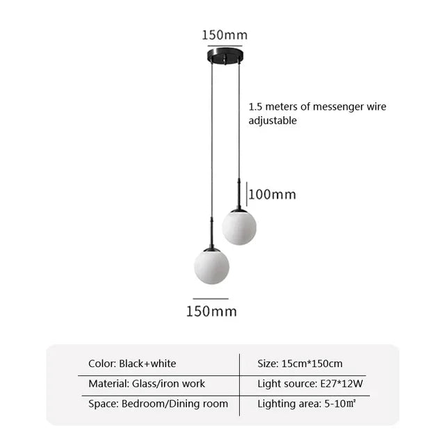 LED Glass Ball Pendant Lamp Chandelier Lights Home Indoor Kitchen Island Restaurant Bar Table Decor Hanging Suspension