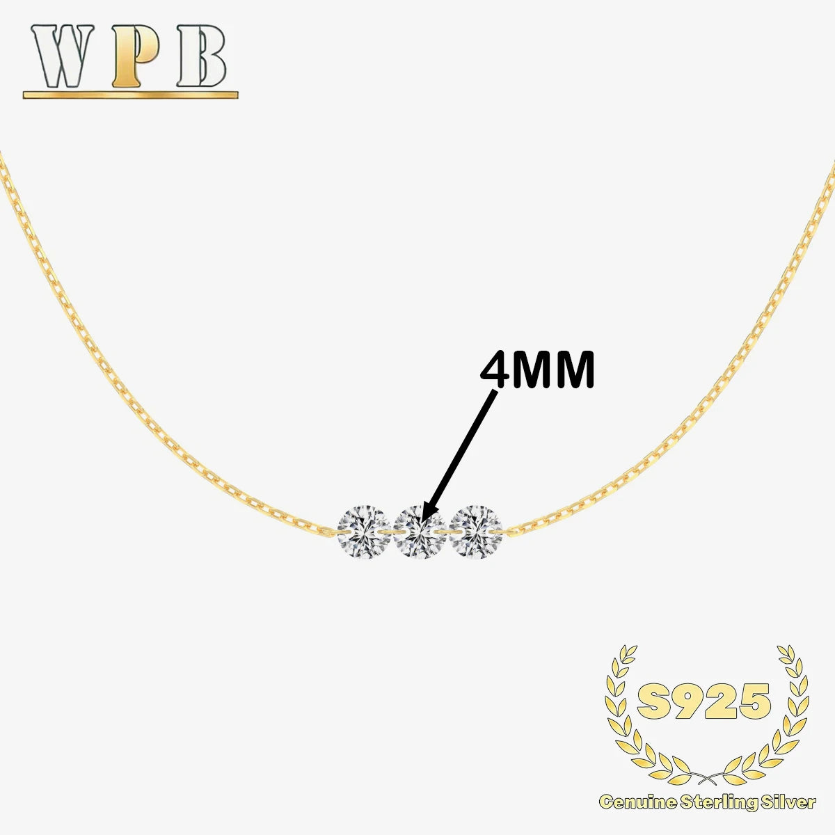 Genuine S925 Silver 3 Sparkling Zircon Necklace Dainty Sliding - Adjustable Length  Minimalist Luxury Jewelry for Men and Women