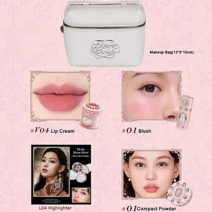 Flower Knows Strawberry Cupid Professional Makeup Set For Women Full Kit Gift Box Eyeshadow Lip Cream Blush Compact Powder Sets