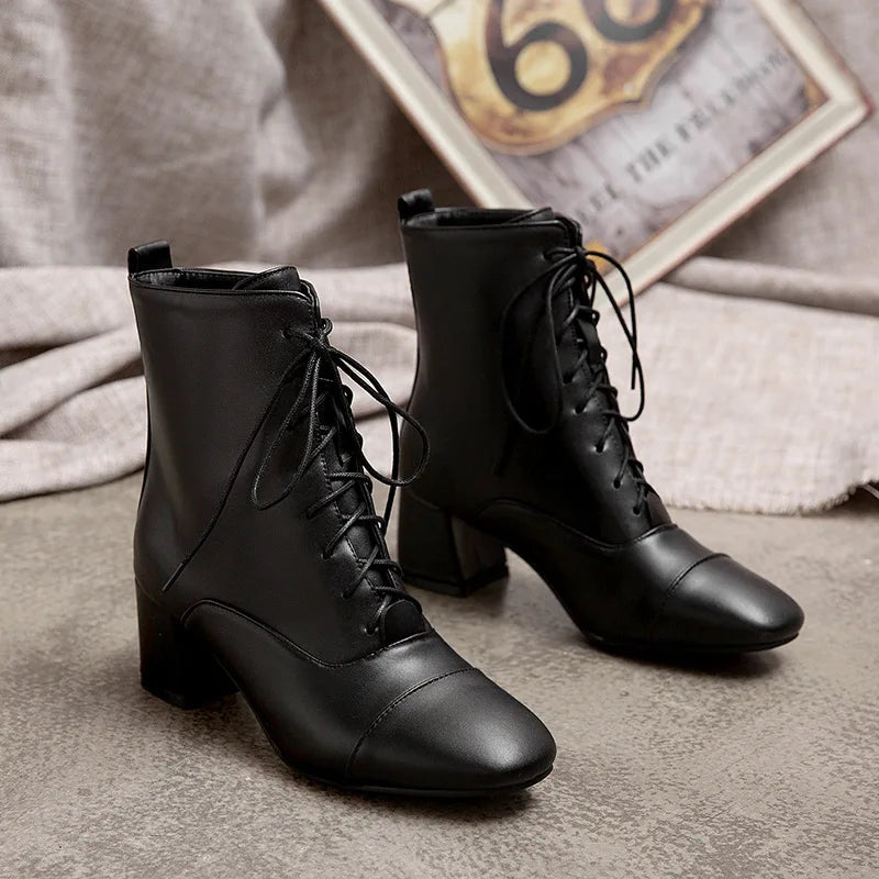 Sexy Ankle Boots For Women Winter Shoes Custom Black White High Heels Lace Up Short Boot Autumn Pumps Large Size 43 WSH5218