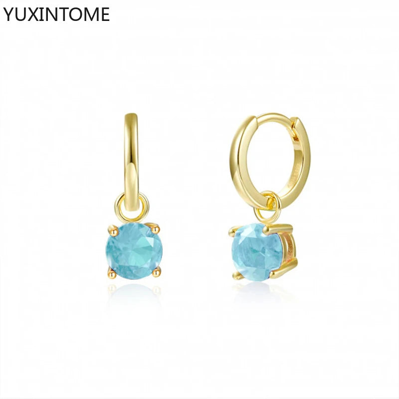 925 Sterling Silver Needle Light Blue Zircon Stud Earrings for Women Fashion Blue Enamel Pendant Earrings Luxury Jewelry Gifts