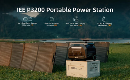 IEE 3200W Solar Generator P3200, 2048Wh Portable Power Station, LiFePO4 Battery, 0-80% in 45 Minutes Charging, APP, 16 Ports, Portable Power Station for Camping/Motorhomes/Emergency Power