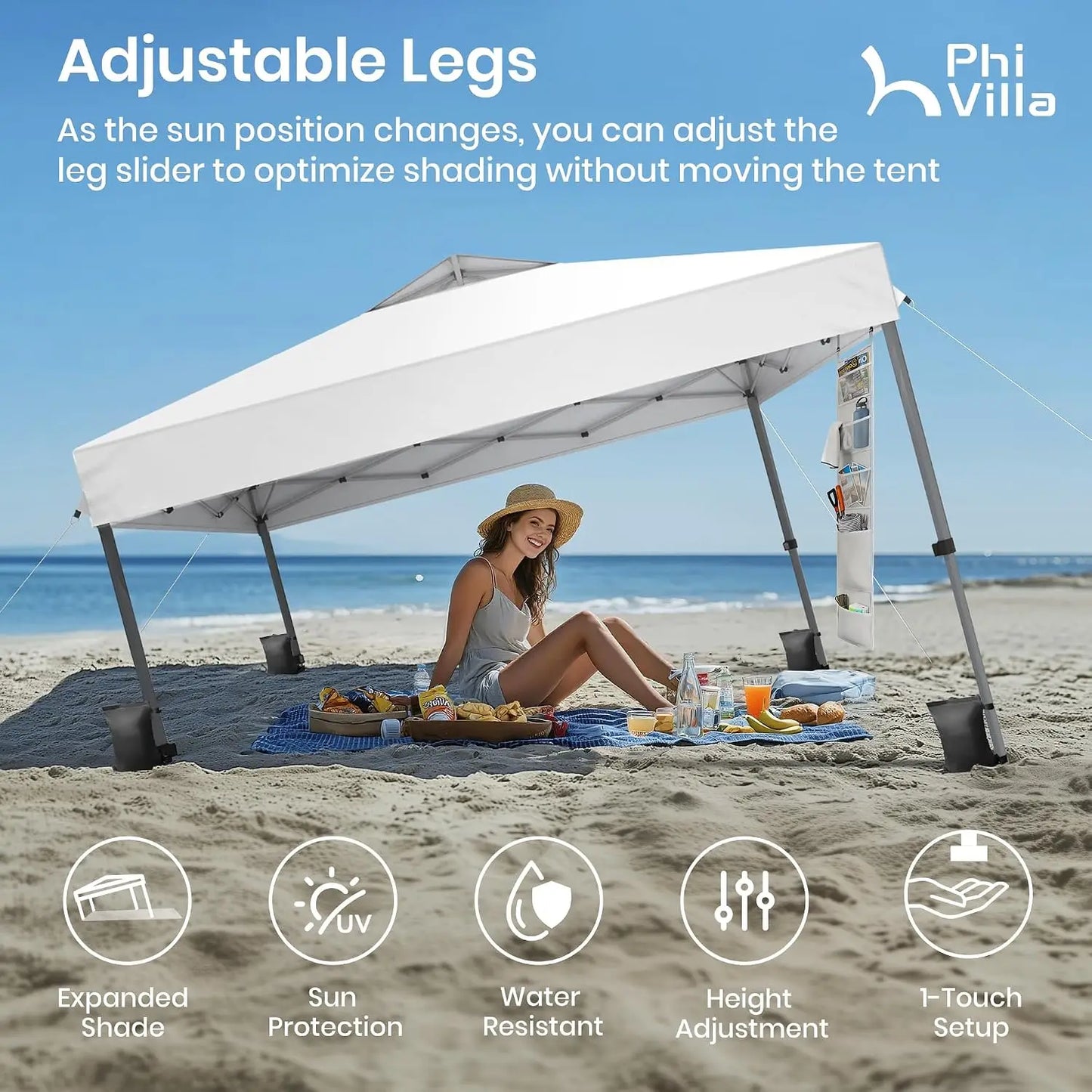 10x10 Pop Up Canopy Tent One Push Setup Instant Shade for Beach Events White