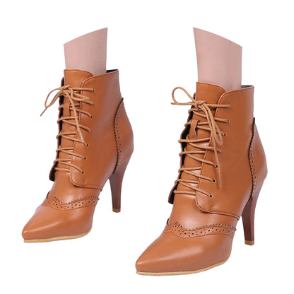 Women's Leather High Boots Fashionable Casual Lace Up Outdoor Wear Solid Color Stiletto High Heels Clear High Heels for Women