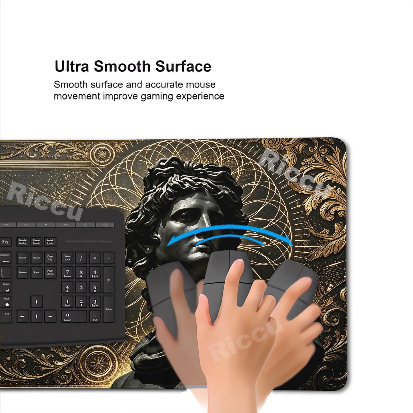 Black Majestic Sculpture Mouse Pad Large Desk Accessories Desk Pad Rubber Base Edge Mousepad Non-Slip Mousepad for Office