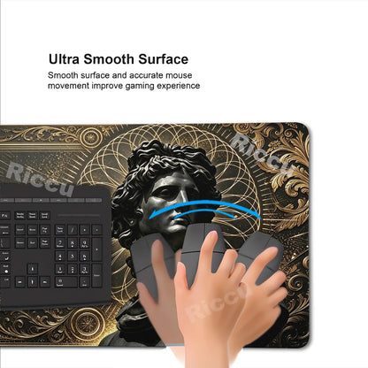 Black Majestic Sculpture Mouse Pad Large Desk Accessories Desk Pad Rubber Base Edge Mousepad Non-Slip Mousepad for Office