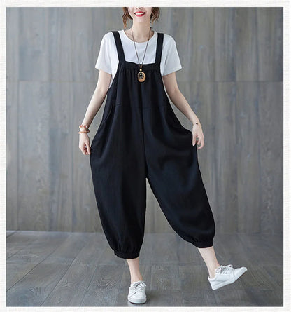 Casual Rompers For Women 2026 New Summer Large Size Korean Loose Harlan Jumpsuit Pants Solid Ladies Suspender Overalls L-5XL