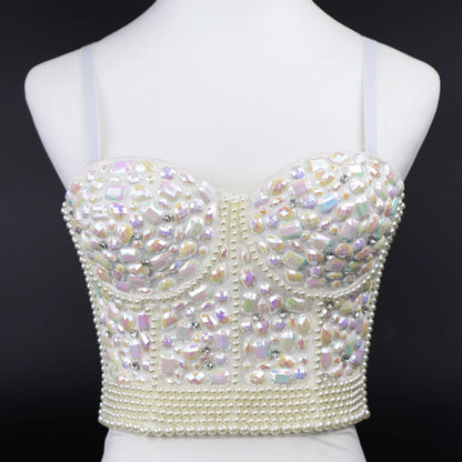 Quality Pearl Tank Tops Rhinestone Women Crop Top Club Clothes Streetwear Y2K Corset Woman Shaper Camis Fashion Feamale Clothing