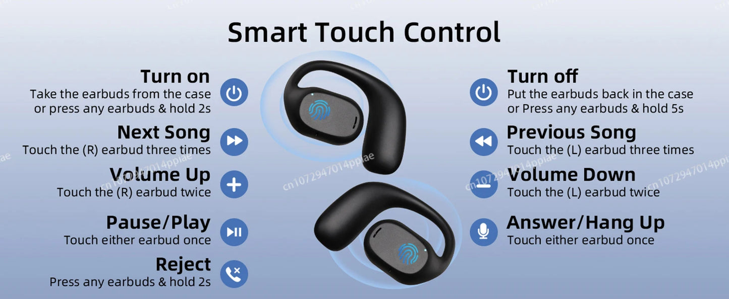 Portable Bone Conduction Earphones Bluetooth 5.3 HiFi 9D Stereo Noise Reduction Waterproof Earbud Outdoor Wireless Headset