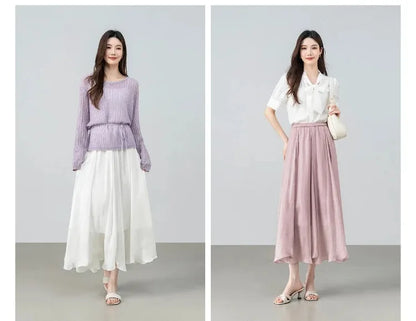 SENTUBILA Women's Summer Skirt 2026 Elegant Elastic Waist Sheen Flowy A Line Long Skirt for Woman Ladies Clothes 162QG4909