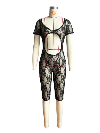 Wholesale Clothing Casual Jumpsuit Women 2024 One-pieces Rompers Womens Summer Black Bodycon Lace See Though Romper Playsuits