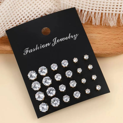 New 12 Pair Pack White Shiny Wedding Stud Earrings Set For Women Men Crystal Rhinestone Earrings Party Jewelry Accessories Gifts