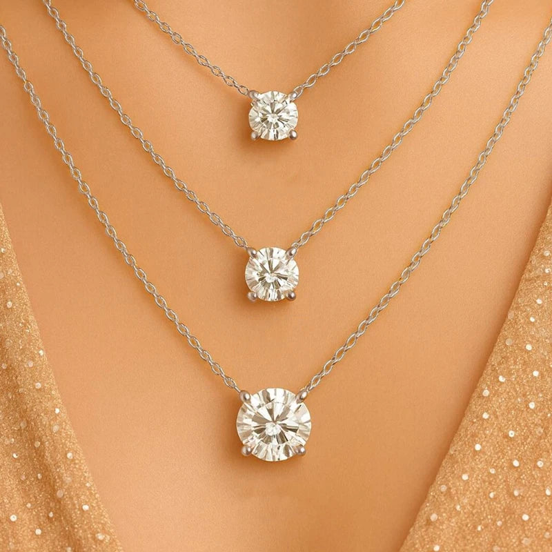 Rrjzz 0.5-5CT Moissanite Pendant Necklace for Women Solitaire D Color Round Cut Lab Imitation Diamond GRA Certified Necklaces
