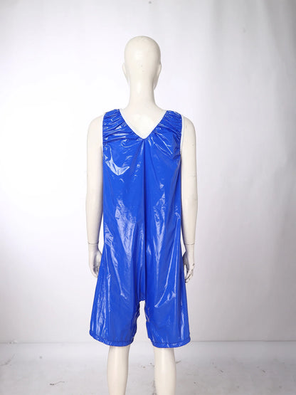 Womens Waterproof Rompers Adaptive Nightwear Glossy Sleeveless Buttons Crotch Bodysuit Sports Swimwear Special Needs Clothing