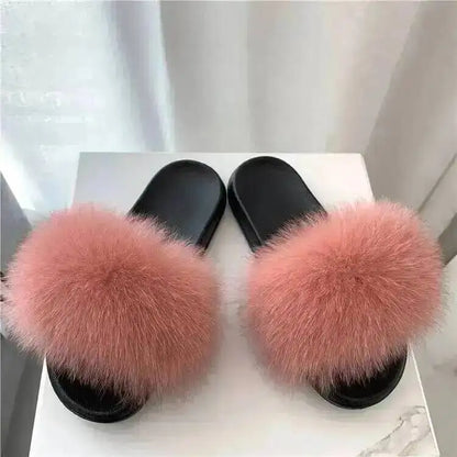 Women's Fluffy  Slides Fashion Plush fluffy Flat Sandals Casual Indoor Outdoor Beach Casual Slippers