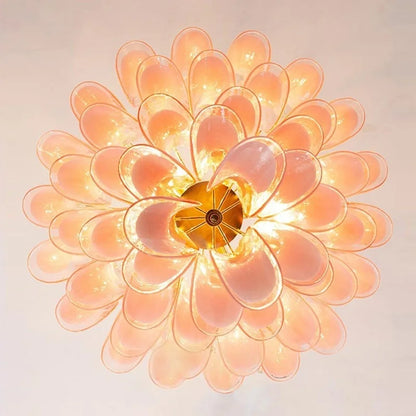 French Murano Petal Glass Chandelier Dining Table Living Room Antique Style Pink Petal Glass Pendant Chandelier Lights Bedroom