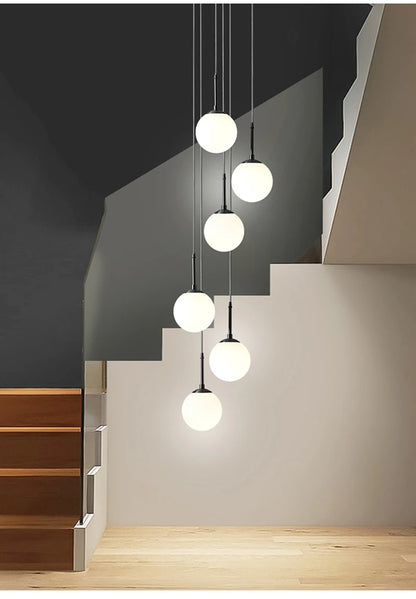 Glass Ball Led Pendant Lamp Modern Fixtures Chandelier Lights for Dining Room Indoor Hotel Lobby Home Decor Stairs Hanging Lamp