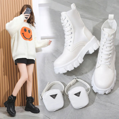 Platform New Women Boots Motorcycle Shoes Woman Leather Minimalist Classic Punk Female Goth Shoes Casual Boots Women Mary Jane