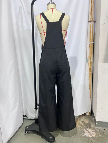 Women's Casual Bib Overalls Adjustable Shoulder Strap Pocket Wide Leg Jumpsuit Loose Straight Women Streetwear Suspender Pants