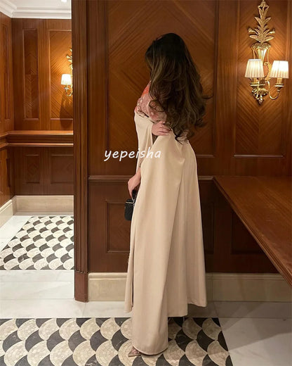 Customized Intricate Matching Jersey Sash Flower Beading Pleat Straight Square Neck Midi Dresses Bespoke Occasion Dresses Retro