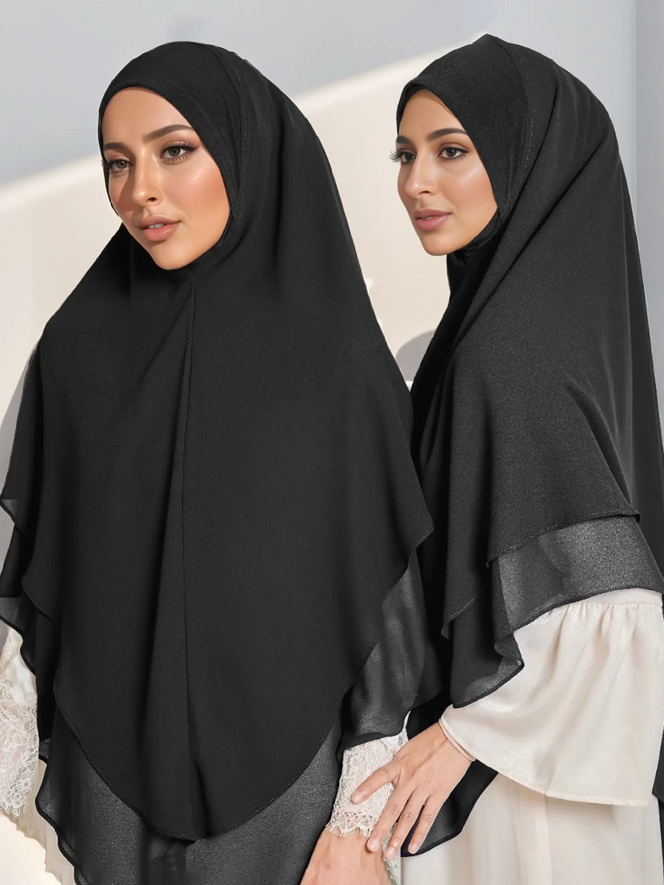 1pc Double Layered Chiffon Ready to Wear Instant Hijabs Solid Headscarf Foulard Femme Musulman Shawl Wrap Bandana