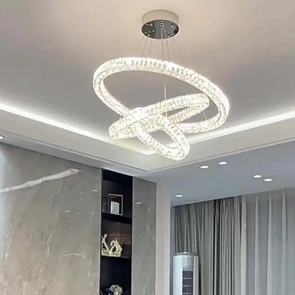 Modern LED Luxury Crystal Chandelier Villa Staircase Living Room Dimming Circular Gold Chandelier Home Lighting Indoor Light