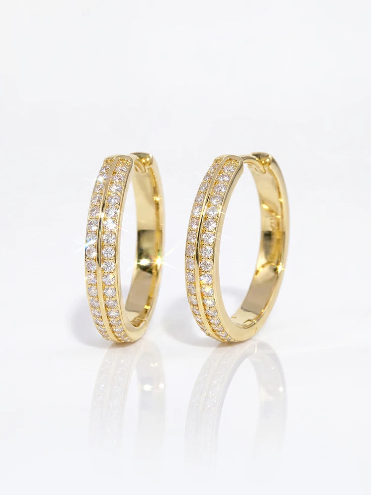 Real Double Moissan Diamond Round Sparkling Hoop Earrings Suitable for Women's Daily Wear 925 Silver High Quality Fine Jewelry