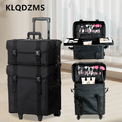KLQDZMS Professional Cosmetic Case Female Oxford Cloth Beauty Manicure Toolkit Large Capacity Trolley With Wheel Luggage Bag