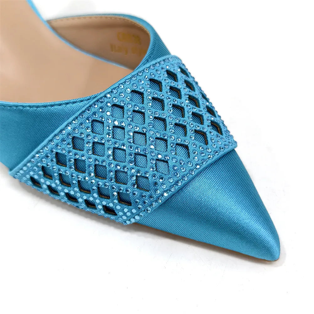 Nigerian Women Heel Party Ladies Italian Design Shoes And Bags Set Decorated with Rhinestone Handbag Wedding Party