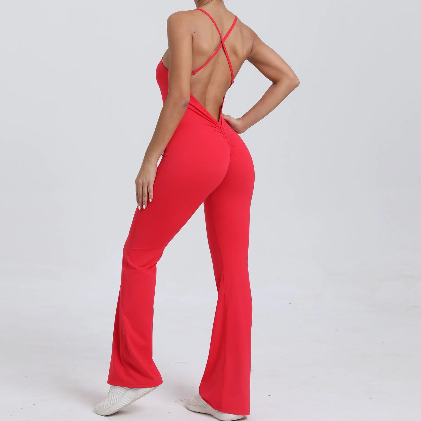 Sports Overalls for Women Sportswear Flared Jumpsuit Woman Padding Jumpsuits Gym Combinaison Femme Coffee Gray Navy Blue Red