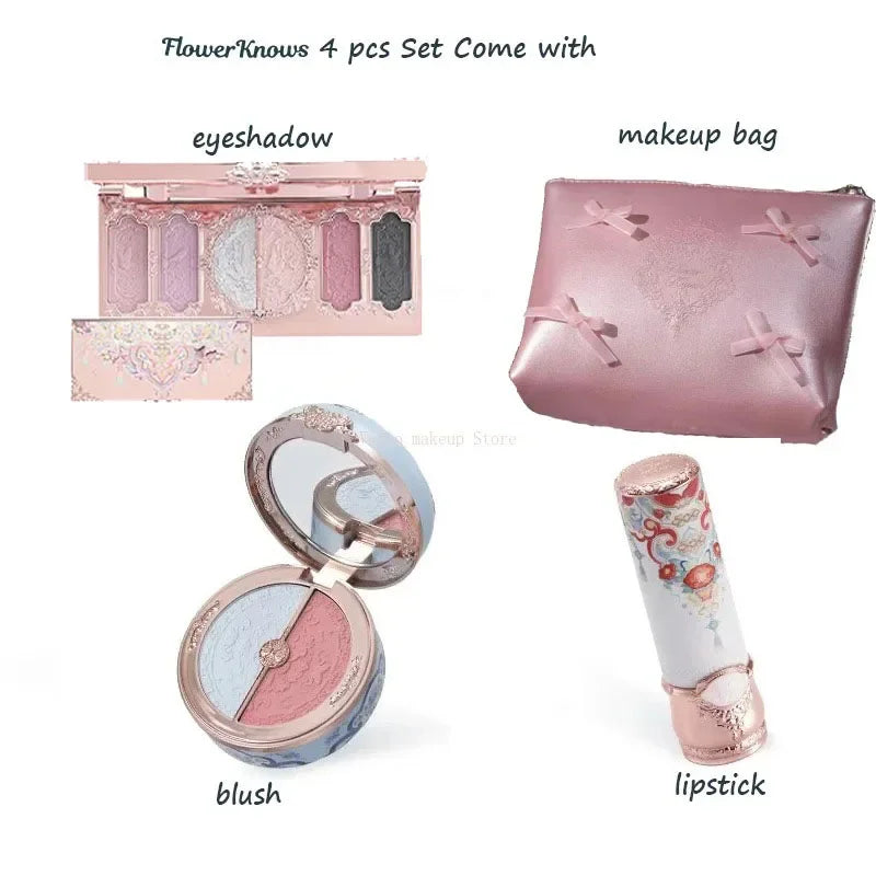 Flowerknows Makeup Set Gift Kit Shimmer Full Box Blush Long Lasting Velvet Lip Cream with Bag Kit De Maquiagem