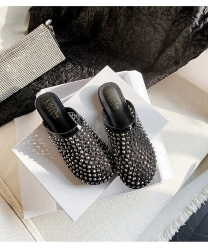 Summer Shoes for Women Slippers Luxury Rhinestone Rivets Casual Sandals Mesh Slip-on Loafers