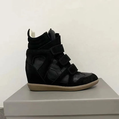 Women's Ankle Boots 2026 New Genuine Leather 8CM Hidden Heel Women Platform Sneakers Fashionable Splice Color Design Women Shoes