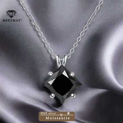 BOCARMAN S925 Sterling Silver Necklace with Colorful Princess Cut Moissanite Inlay Clavicle Chain Pendant for Women Gift