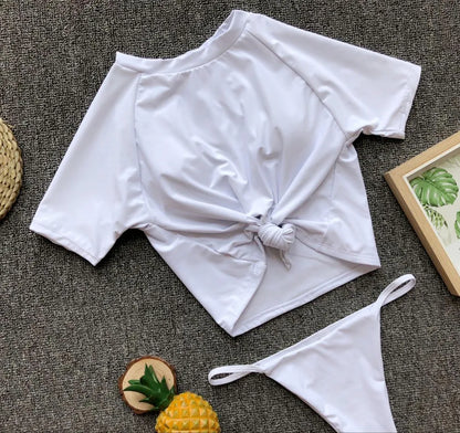 2 Colors Sexy Two Piece Swimsuit Swimwear Women Short Sleeve Knotted Solid Two-piece Bathing Suit Beachwear Banadores Mujer 2026