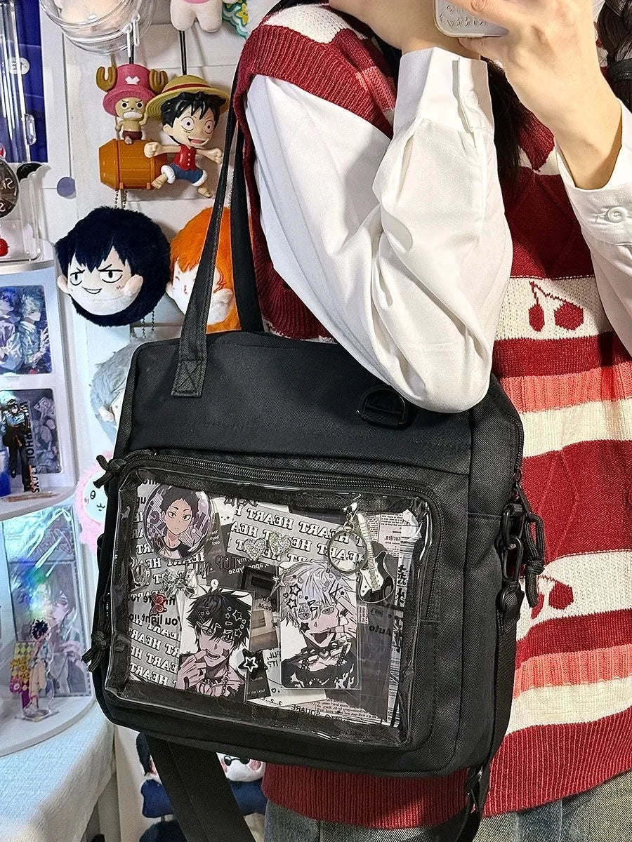 New Kawaii Ulzzang Itabag Girls Simple High Quality Nylon Shoulder Bag With Display Plate Crossbody Bags College Student Ita Bag