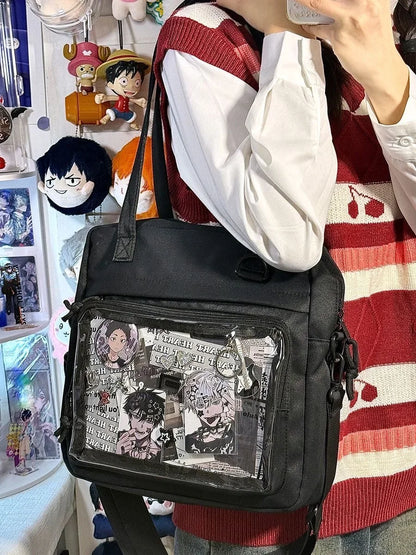 New Kawaii Ulzzang Itabag Girls Simple High Quality Nylon Shoulder Bag With Display Plate Crossbody Bags College Student Ita Bag