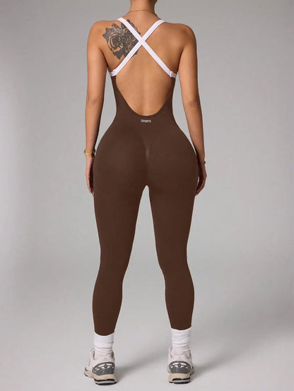 Cross shoulder strap pants jumpsuit yoga suit fitness suit threaded jumpsuit seamless exercise quick drying yoga jumpsuit