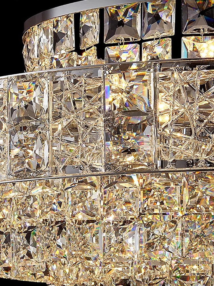 Luxury Glittering Crystal Long Pendant Lights Modern Lustres LED Oval Hanging Lamps for Ceiling Home Decor for Dining Room