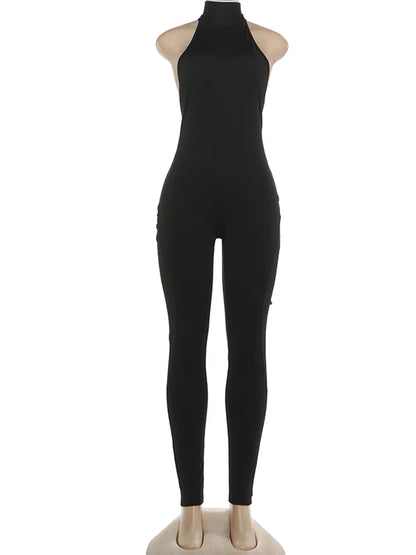Kliou Sexy Backless Jumpsuits Woman Bandage Halter Turtleneck Sleeveless Skinny Peach Hip Hot Girls High Street Fashion Overalls