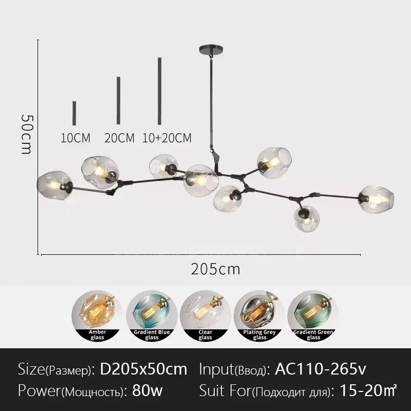 Italy Designer LED Modern Pendant Lights Branching Ceiling Lamp Chandelier Glass Lampshade Suspension Lighting Kitchen Dining