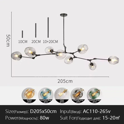 Italy Designer LED Modern Pendant Lights Branching Ceiling Lamp Chandelier Glass Lampshade Suspension Lighting Kitchen Dining
