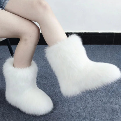 Winter Fluffy Women's Faux Fur Boots Plush Warm Woman Snow Boots 2026 Luxury Girls Furry Platform Boots Women's Ankle Boots