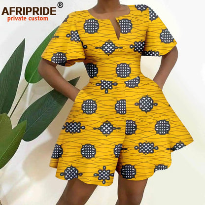 2026 African Clothes for Women Short Sleeve High Waist Print Jumpsuit Casual Cotton Summer Outfits Rompers Playsuits A2329001