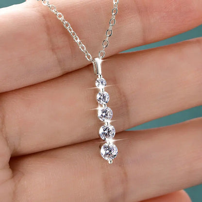Rrjzz 5-Stone Moissanite Pendant Necklace D Color VVS1 Round Lab Diamond 14k Gold Silver Plated Necklace Jewelry Gifts with GRA