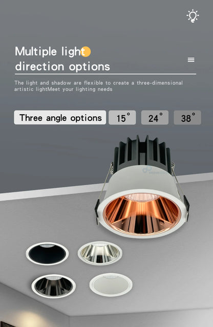 Dimmable Led Spotlight Recessed Ceiling Lamp  Aluminum Led COB Light 5W7W9W12W15W18W AC110V 220V Downlight Home Office Store