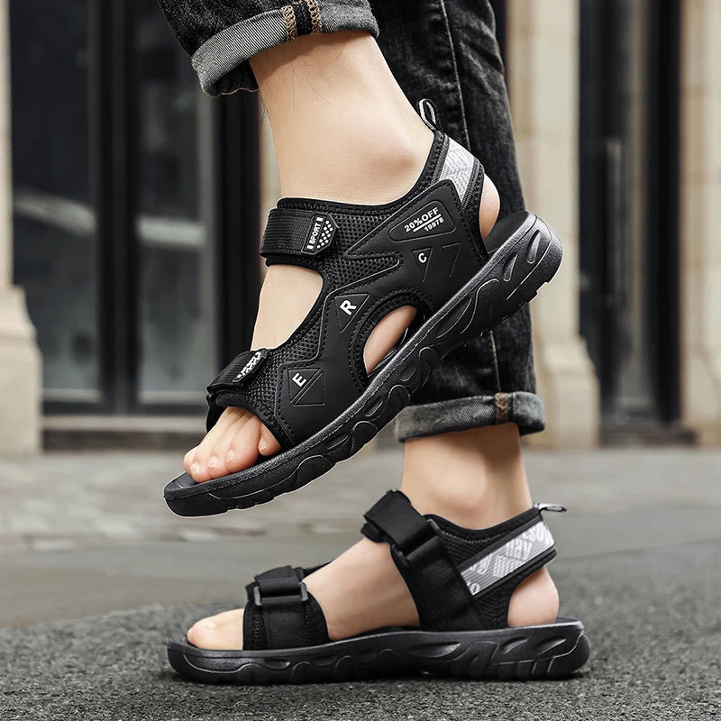 Mens Sandals Classic Black Comfortable Barefoot Outdoor Casual Beach Shoes Anti Slip Speed Drying Summer Walking Sandals Men